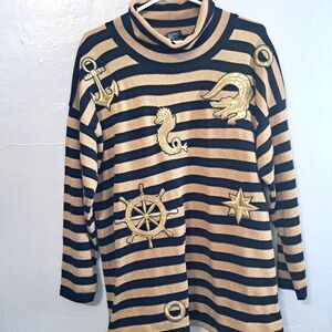 Escada Margaretha Ley Women's Long Sleeve Wool Sweater Size 38 Nautical Metallic